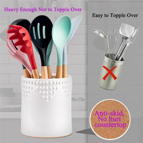 img 1 attached to 🍴 Multi-purpose White Ceramic Utensil Holder for Countertop Organization - Ideal for Kitchen, Cooking, Ice Bucket & Vase