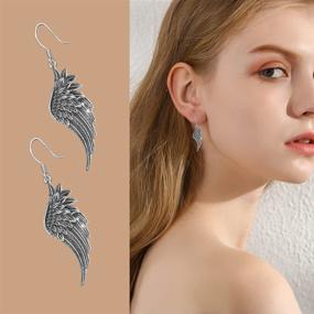 img 1 attached to 👼 Sterling Silver Angel Wings Earrings: Exquisite Guardian Dangle Drops for Women and Girls - LOOVE Charm Angel Jewelry