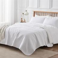 🛏️ veeyoo king size lightweight quilt set - soft microfiber coverlet for all seasons - 3-piece oversized bedspread set (white) logo