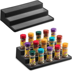 img 4 attached to 🍴 Efficient 2 Pack Non Skid 3 Tier Spice Rack Organizer for Cabinet & Kitchen- 14.5 Inch Modern Pantry Shelf with Countertop Stand- Black