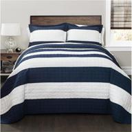 🛏️ stylish and cozy lush decor new berlin quilt striped 3 piece bedding set - king size, navy and white logo