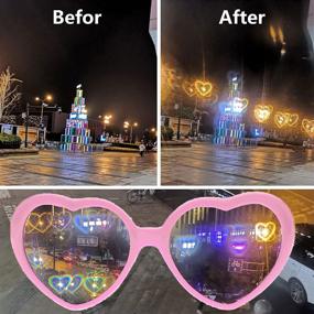 img 2 attached to Heart Diffraction Glasses for Girls and Women - Set of 4, 3D Heart Light Effect Eyewear | Transforms Lights into Hearts | Ideal for Parties, Music Festivals, Halloween, and Christmas