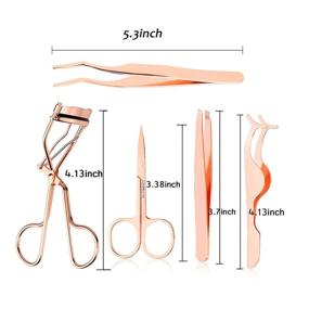 img 3 attached to 🌹 Rose Golden Arroyner 5-Piece Eyelash Applicator Tool Set - False Eyelashes Applicator, Eyebrow Curler, and Eyebrow Scissors