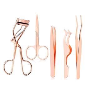 img 4 attached to 🌹 Rose Golden Arroyner 5-Piece Eyelash Applicator Tool Set - False Eyelashes Applicator, Eyebrow Curler, and Eyebrow Scissors