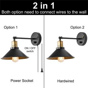 img 3 attached to 🏭 Vintage Industrial Wall Lamp: Black Hardwire Swing Arm Sconces for Home Decor, Bedroom, Porch, Garage - 2 Pack