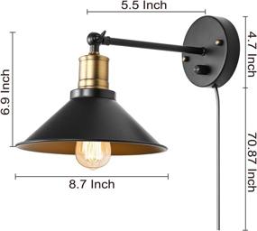 img 1 attached to 🏭 Vintage Industrial Wall Lamp: Black Hardwire Swing Arm Sconces for Home Decor, Bedroom, Porch, Garage - 2 Pack