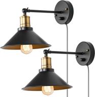 🏭 vintage industrial wall lamp: black hardwire swing arm sconces for home decor, bedroom, porch, garage - 2 pack логотип