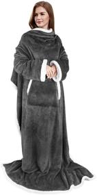 img 4 attached to 🧥 Sherpa Wearable Blanket with Sleeves - Cozy Plush Fleece Robe TV Blanket for Adults with Pockets (Gray)