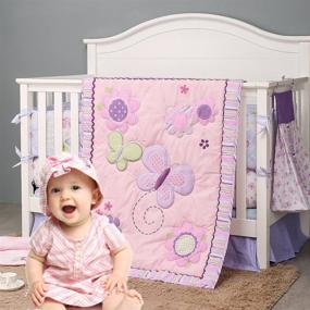 img 4 attached to 🌸 Brandream Pink & Purple Crib Bedding Set for Girls - Upgraded Floral Butterfly Nursery Bedding with Embroidered Christmas theme - 5 Pieces