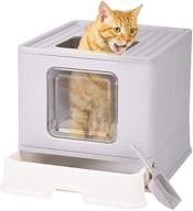 🐱 muyee foldable cat litter box: top entry, lid included - reduce litter tracking, includes cat litter scoop (gray) logo