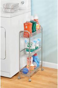 img 3 attached to mDesign Steel Rolling Utility Cart Organizer Trolley with 3 Basket Shelves - for 🛒 Living Room, Kitchen, Laundry Room, Bathroom Storage - Holds Cleaning Detergents, Hand Soap - Silver