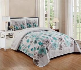 img 4 attached to 🌺 3-Piece Luxury Lush Soft Floral Flowers Coverlet Bedspread Oversized Bed Cover Set - Lily (King/Cal-King, Turquoise) - Better Home Style