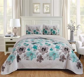 img 3 attached to 🌺 3-Piece Luxury Lush Soft Floral Flowers Coverlet Bedspread Oversized Bed Cover Set - Lily (King/Cal-King, Turquoise) - Better Home Style