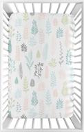 🌿 sweet jojo designs pink grey tropical leaf baby nursery fitted sheet for mini crib or pack and play - blush, turquoise, gray, green botanical rainforest sloth collection logo