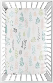 img 3 attached to 🌿 Sweet Jojo Designs Pink Grey Tropical Leaf Baby Nursery Fitted Sheet for Mini Crib or Pack and Play - Blush, Turquoise, Gray, Green Botanical Rainforest Sloth Collection