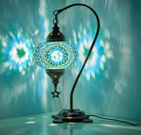 img 1 attached to 🪔 Handmade Turkish Moroccan Colorful Mosaic Antique Table Desk Bedside Night Lampshade - Turquoise, Teal, Green