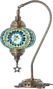 img 3 attached to 🪔 Handmade Turkish Moroccan Colorful Mosaic Antique Table Desk Bedside Night Lampshade - Turquoise, Teal, Green