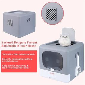 img 3 attached to Pettsup Cute Cat Litter Box (Cube Robot): Front and Top Entry, Enclosed with Lid - Modern Grey Kitty Furniture for Indoors