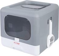 pettsup cute cat litter box (cube robot): front and top entry, enclosed with lid - modern grey kitty furniture for indoors logo