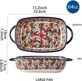 img 2 attached to 🍽️ ONECCI Exotic Daisy Ceramic Baking Dish Set: Blue Casserole & Rectangular Pans for Oven - 2pcs Bakeware Sets for Lasagna & More