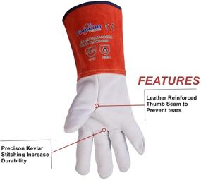 img 2 attached to 🧤 FOOWOO Goatskin TIG Leather Welding Gloves with Kevlar Thread, White-Orange, X-Large Size, 13-Inch Long Cowhide Cuffs