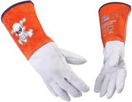 перчатки для сварки из козьей кожи foowoo с ниткой кевлар, бело-оранжевые, размер xl, манжеты из коровьей кожи длиной 13 дюймов. логотип