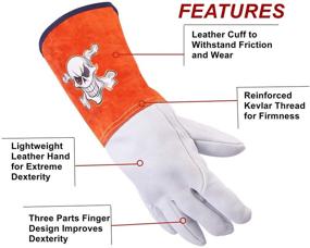 img 3 attached to 🧤 FOOWOO Goatskin TIG Leather Welding Gloves with Kevlar Thread, White-Orange, X-Large Size, 13-Inch Long Cowhide Cuffs