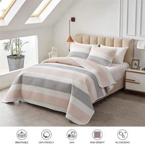 img 3 attached to 💖 Joyreap 3-Piece Quilt Set King - Light Gray and Pink Stripes on White - Soft Bedspread for All Seasons - 1 Quilt + 2 Pillow Shams - 102x90 inches