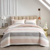💖 joyreap 3-piece quilt set king - light gray and pink stripes on white - soft bedspread for all seasons - 1 quilt + 2 pillow shams - 102x90 inches logo