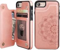 📱 vaburs embossed mandala pattern iphone 7 iphone 8 case wallet: premium pu leather, card holder, double magnetic buttons, flip shockproof protective case in rose gold logo