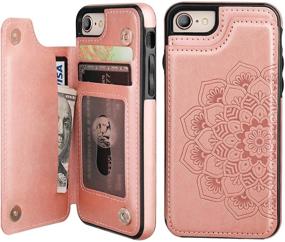 img 4 attached to 📱 Vaburs Embossed Mandala Pattern iPhone 7 iPhone 8 Case Wallet: Premium PU Leather, Card Holder, Double Magnetic Buttons, Flip Shockproof Protective Case in Rose Gold