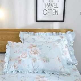 img 2 attached to FADFAY Farmhouse Floral Bedding Set - Shabby Blue Bird Print, French Countryside Chic 🌸 Style, Luxury Bedskirt Collections, 800 Thread Count 100% Egyptian Cotton, 4 Piece Queen Size Bedding