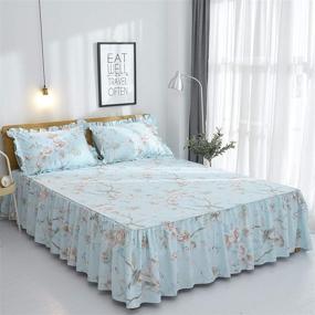 img 3 attached to FADFAY Farmhouse Floral Bedding Set - Shabby Blue Bird Print, French Countryside Chic 🌸 Style, Luxury Bedskirt Collections, 800 Thread Count 100% Egyptian Cotton, 4 Piece Queen Size Bedding
