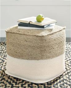 img 2 attached to 🪑 Ashley Sweed Valley Braided Square Pouf Ottoman: Stylish 19x19 Inches, White & Beige Design