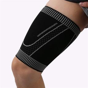 img 2 attached to 🏃 Thigh Compression Sleeve for Men and Women - Quad and Hamstring Support, Non-Slip Upper Leg Sleeves for Running, Sports, Groin Pulls