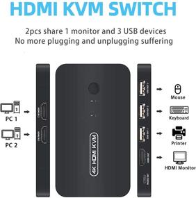 img 3 attached to 💻 USB HDMI KVM Switch 2 Ports: Share Monitor, Keyboard, Mouse, and More with 2 PCs | 4K×2K@30hz Support