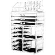 🗄️ hblife acrylic makeup organizer and jewelry display box with 11 drawers, 9.5" x 5.4" x 15.8", 4 piece set, clear logo