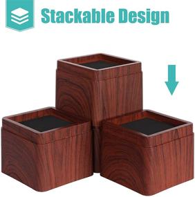 img 2 attached to Enhance Your Furniture with MEETWARM 3 inch 🛏️ Stackable Bed Risers – Set of 4 (Wood Grain Color)