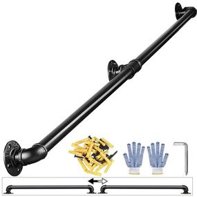 img 4 attached to WSLHP 5FT Staircase Handrail Kit: Metal Pipe Handrail for Outdoor & Indoor Decorative Banister (Black)