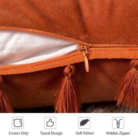 img 3 attached to 🧡 MIULEE Pack of 2 Velvet Soft Solid Decorative Throw Pillow Cover with Tassels Fringe Boho Accent Cushion Case for Couch Sofa Bed - 18x18 Inch - Vibrant Orange