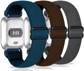 img 1 attached to ArodKing Elastic Bands Compatible with Fitbit Versa/Fitbit Versa Lite Replacement Wristband: Trendy Handmade Stretch Bands in Navy, Brown, and Grey