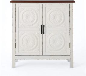 img 4 attached to Alana Firwood Cabinet with Faux Wood Overlay - Distressed White/Brown by Christopher Knight Home