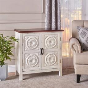 img 2 attached to Alana Firwood Cabinet with Faux Wood Overlay - Distressed White/Brown by Christopher Knight Home