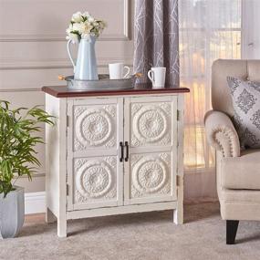 img 3 attached to Alana Firwood Cabinet with Faux Wood Overlay - Distressed White/Brown by Christopher Knight Home