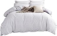 3-piece reversible duvet cover set: white to solid grey stripes, king size with zipper closure and corner ties logo