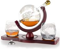 🥃 whiskey decanter set with 2 etched globe glasses - unique gifts for men, perfect stocking stuffers for christmas, anniversary, birthday - ideal housewarming present for him, dad, husband - awesome man cave bourbon logo