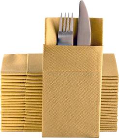 img 4 attached to Cloth-Like Gold Dinner Napkins with Convenient Flatware Pocket | Disposable Linen-Feel Hand Napkins for Kitchen, Bathroom, Parties, Weddings, Dinners, or Events | Pack of 50