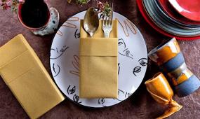 img 1 attached to Cloth-Like Gold Dinner Napkins with Convenient Flatware Pocket | Disposable Linen-Feel Hand Napkins for Kitchen, Bathroom, Parties, Weddings, Dinners, or Events | Pack of 50