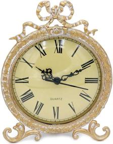 img 4 attached to ⏱️ Vintage Pewter Table Clock with Antique Golden Bow - Funly Mee (Plexiglass Shell)