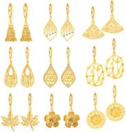 💫 9 pairs of small huggie hoop earrings set with charms - 14k gold plated earrings for teen girls and women (c2280) logo